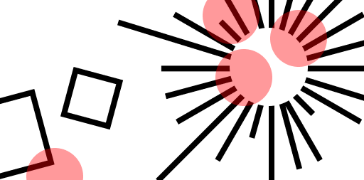 A group of abstract shapes with transparent colored dots on top